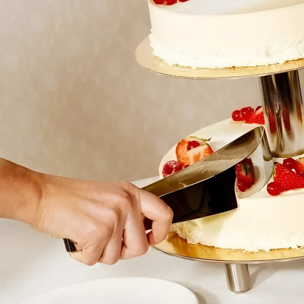 Fatiador de Bolo Aço Inox 304 Design Europeu para Festas e Confeitaria Lenogue Prata