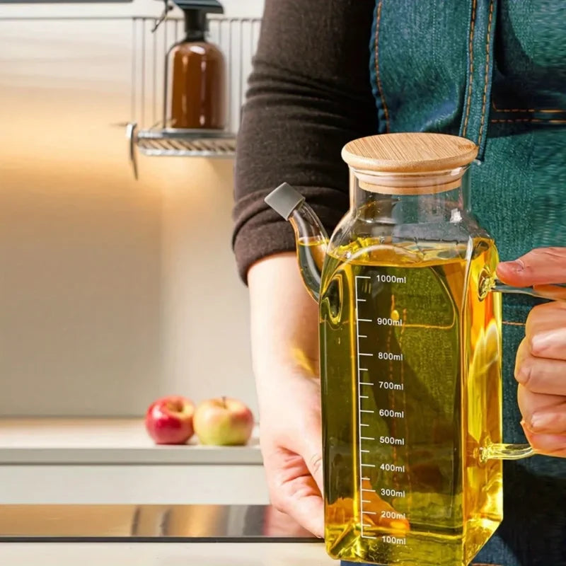 Galheteiro Azeiteira de Vidro com Tampa e Marcações Medidoras Lenogue Transparente (1l)