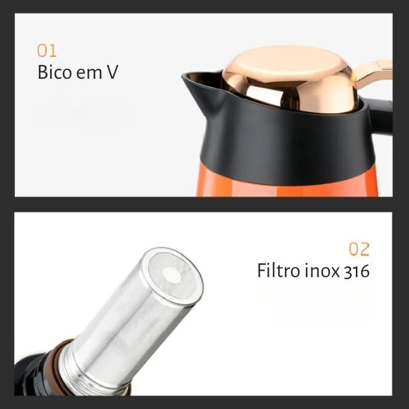 Garrafa Térmica de Inox para Café e Chá com Isolamento a Vácuo Lenogue
