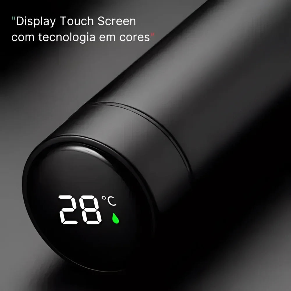 Garrafa Térmica Inox com Sensor de Temperatura Digital Led para Bebidas Lenogue
