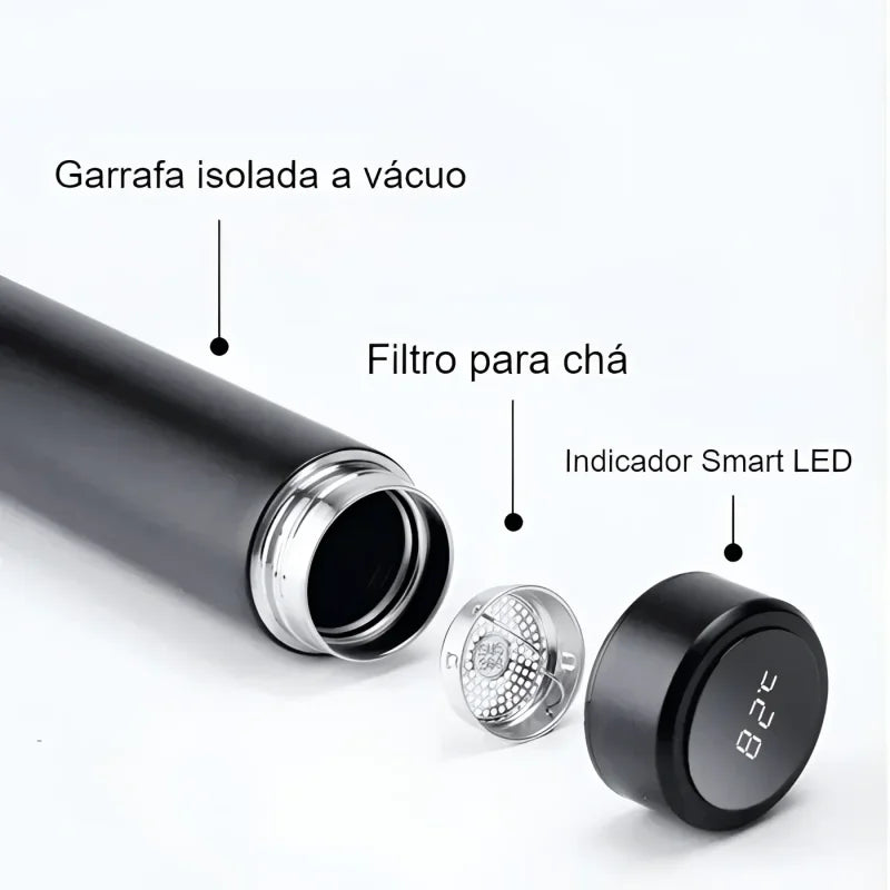 Garrafa Térmica Inox com Sensor de Temperatura Digital Led para Bebidas Lenogue