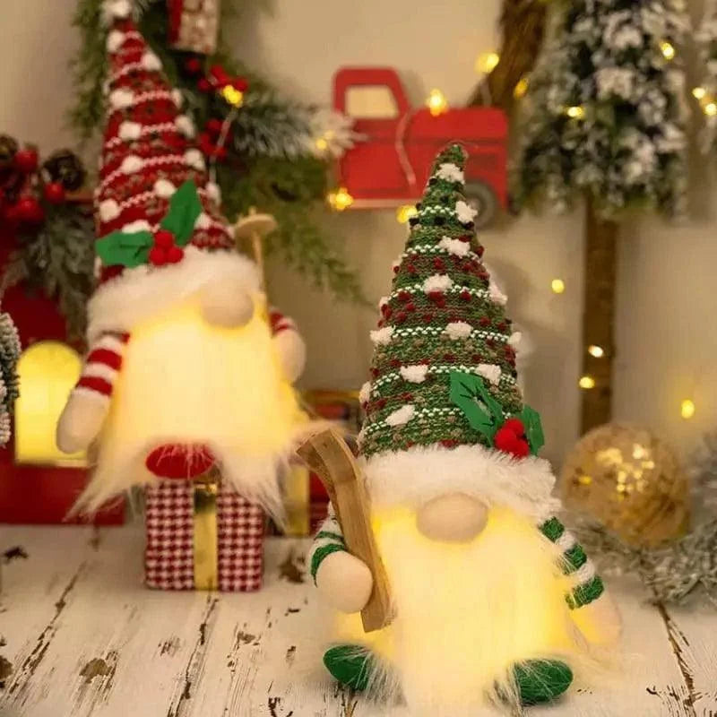 Gnomo de Natal Iluminado com Led para Decoração Lenogue Vermelho e Verde / 2 Peças