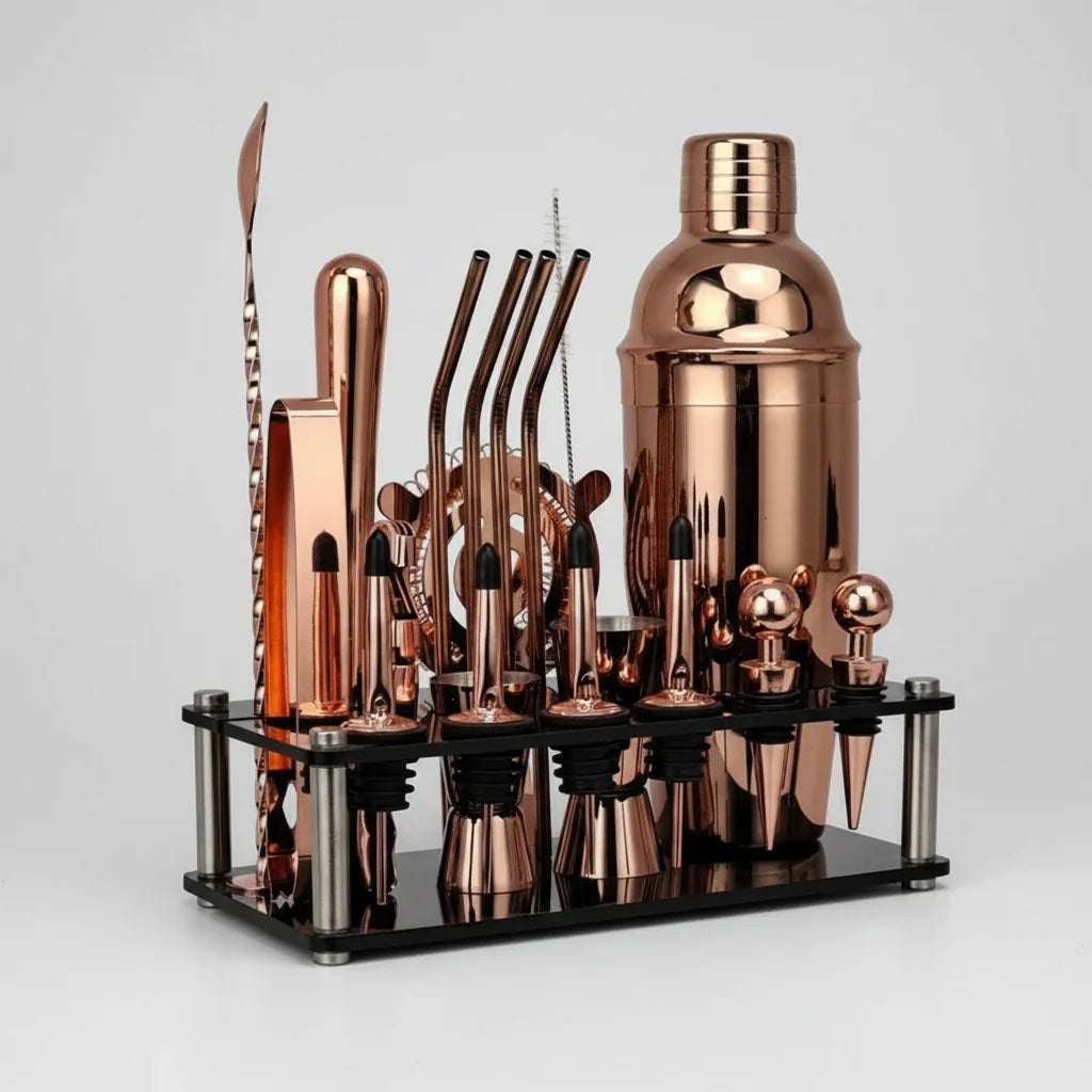 Kit Bartender com Shaker Boston e Cobbler Premium Lenogue Ouro Rosê