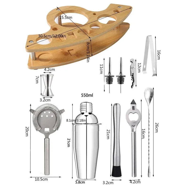 Kit Bartender de Aço Inoxidável com Shaker e Ferramentas Lenogue 11 Itens (shaker Mod.1 - 550 Ml)