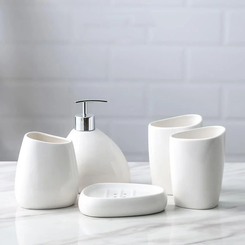 Kit de Banheiro em Cerâmica com 6 Peças para Lavabo Lenogue 5 Peças