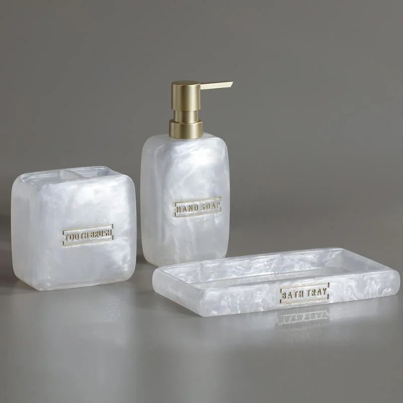 Kit para Banheiro Resina Dourado com Dispenser e Porta Escova 3 Peças Lenogue