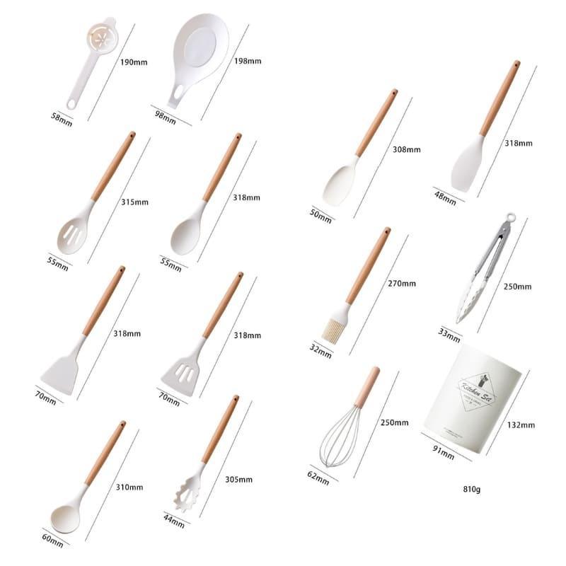 Kit Utensílios de Cozinha 14 Peças Silicone Com Organizador Lenogue