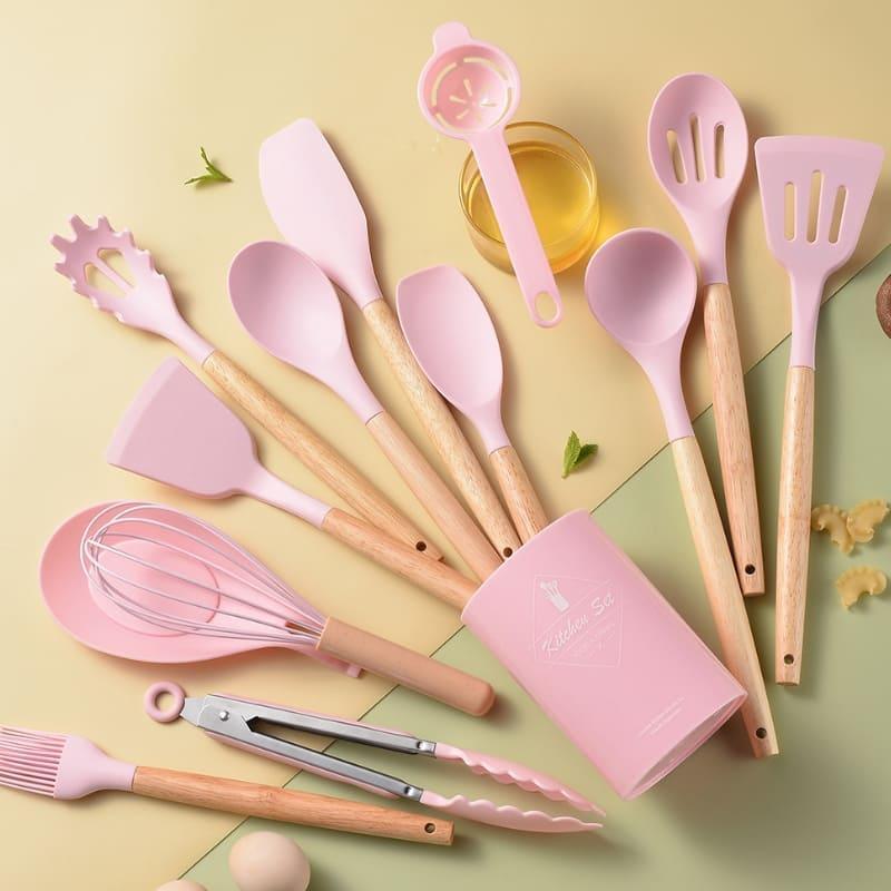 Kit Utensílios de Cozinha 14 Peças Silicone Com Organizador Lenogue