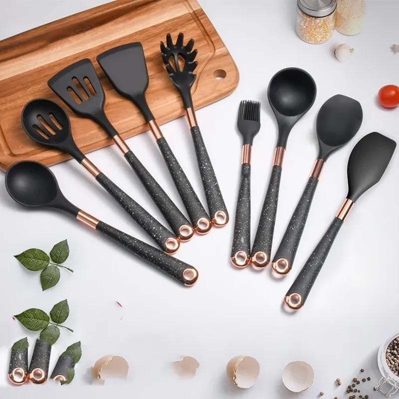 Kit Utensílios de Cozinha Silicone 10 Peças com Organizador Rosé Lenogue