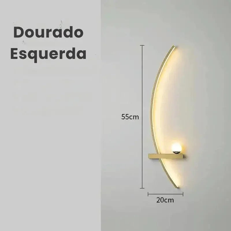 Luminária de Parede Led Minimalista Moderna com Controle Remoto Lenogue Dourado - 55 Cm Esquerdo / Branco Quente (sem