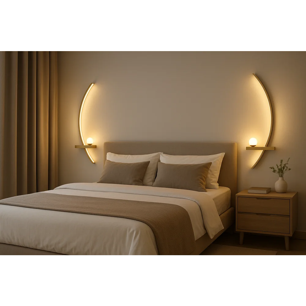 Luminária de Parede Led Minimalista Moderna com Controle Remoto Lenogue Conjunto Dourado - 55 Cm / Escurecimento