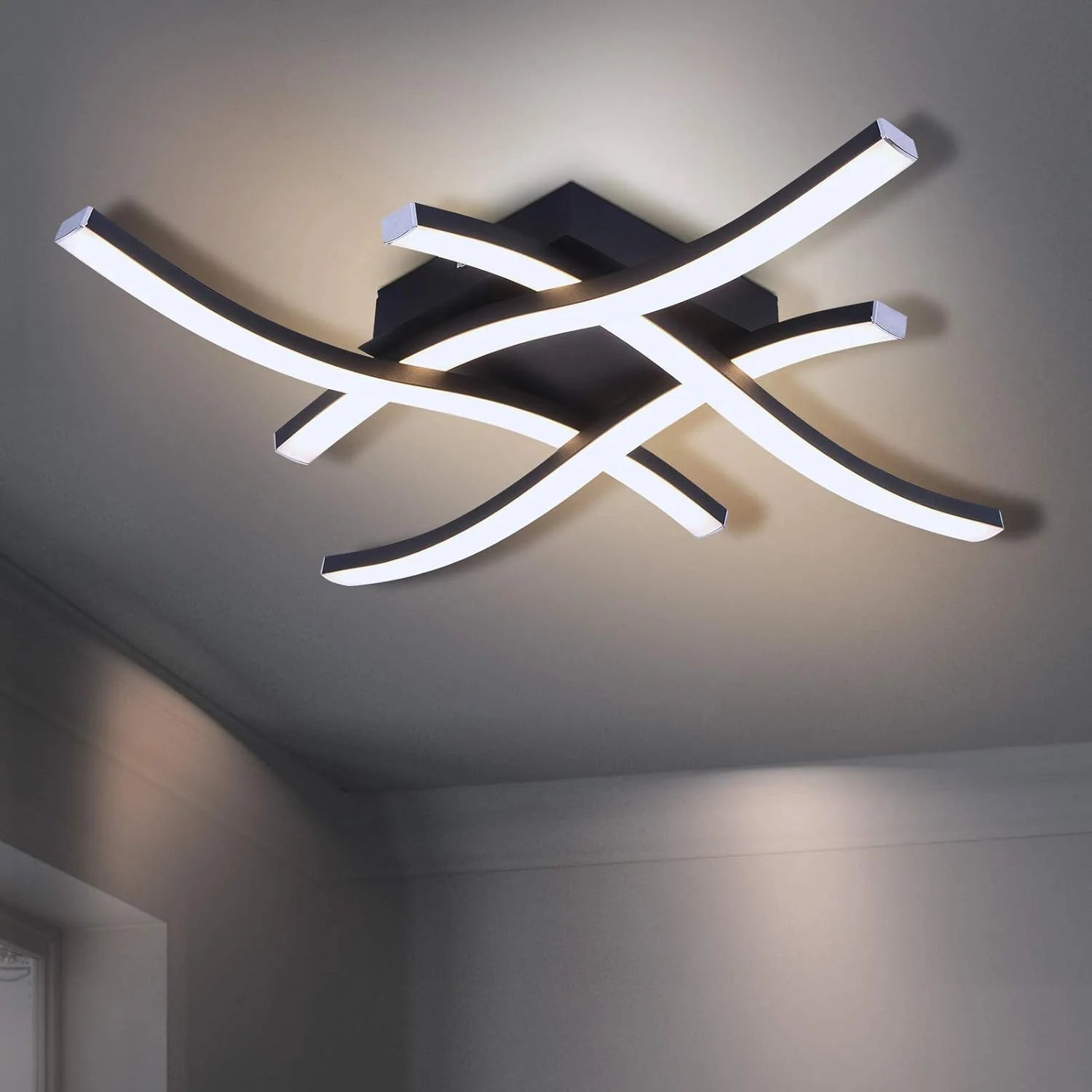 Luminária Led com Design Curvo 3 Cores para Sala e Quarto Lenogue Preto / 40 x 7 Cm