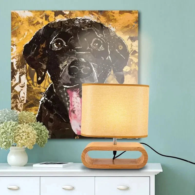 Luminária Mesa Base de Madeira Nórdica e Cúpula Tecido Lenogue