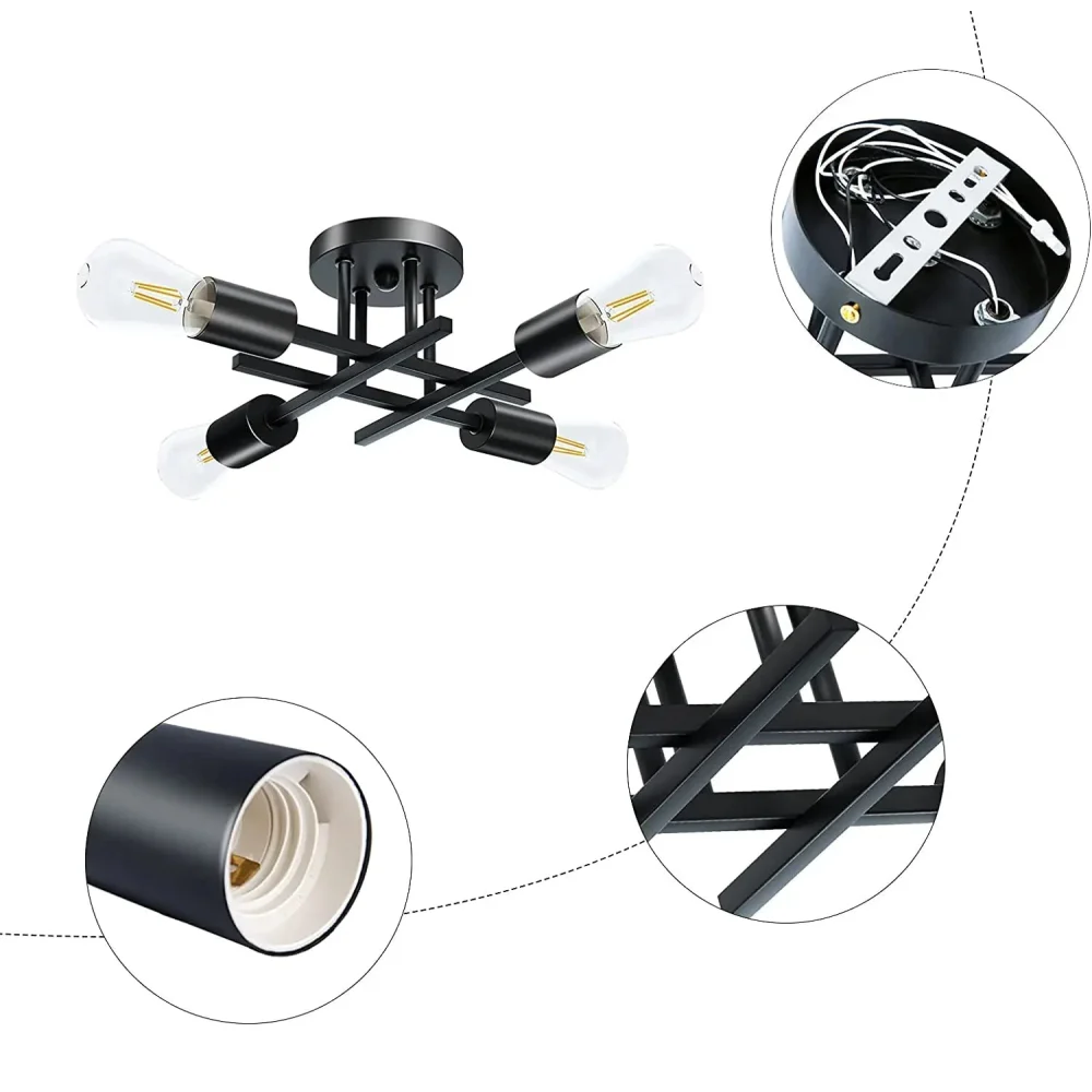 Lustre de Teto Moderno Preto com Design Sputnik para Sala Lenogue