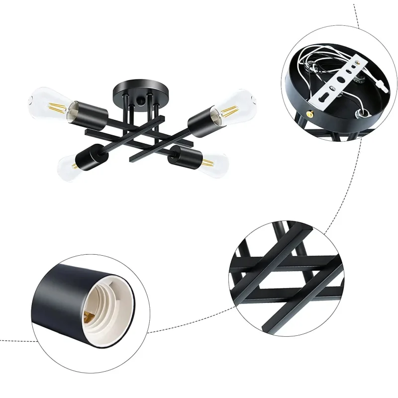 Lustre de Teto Moderno Preto com Design Sputnik para Sala Lenogue