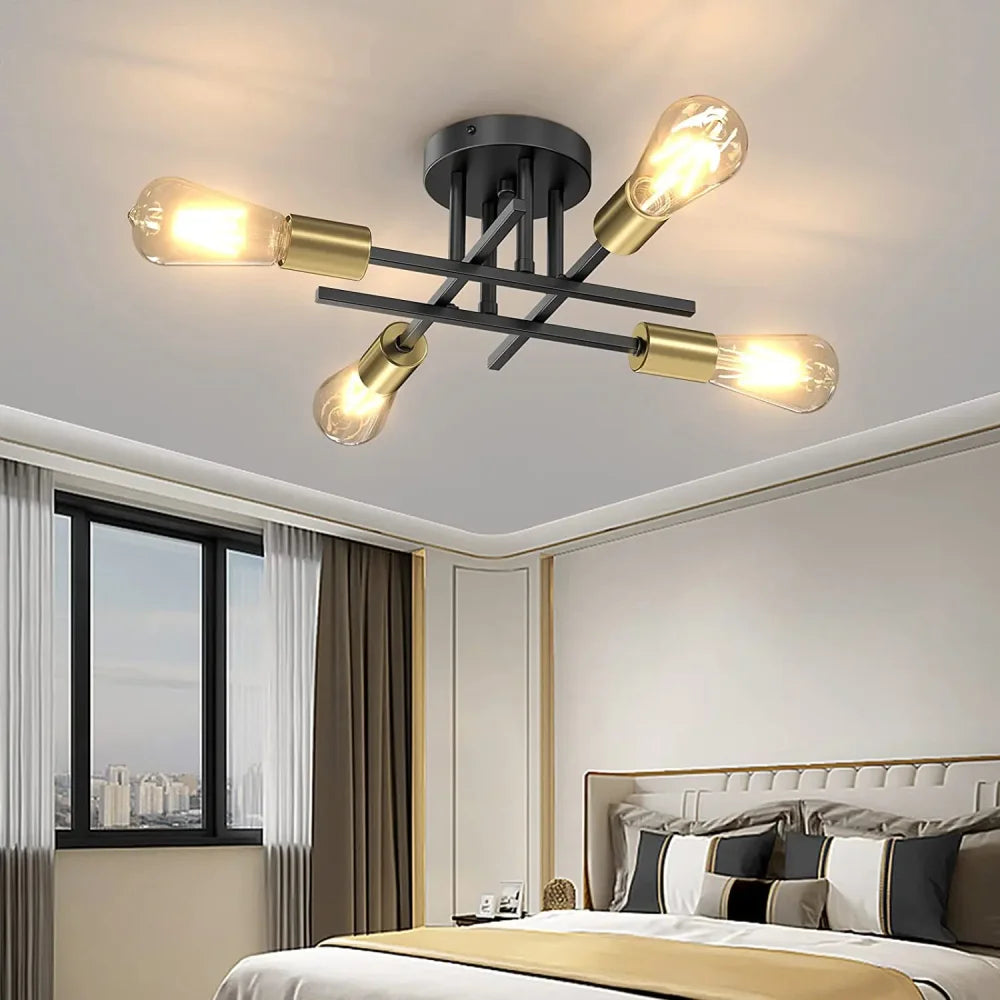 Lustre de Teto Moderno Preto com Design Sputnik para Sala Lenogue Dourado