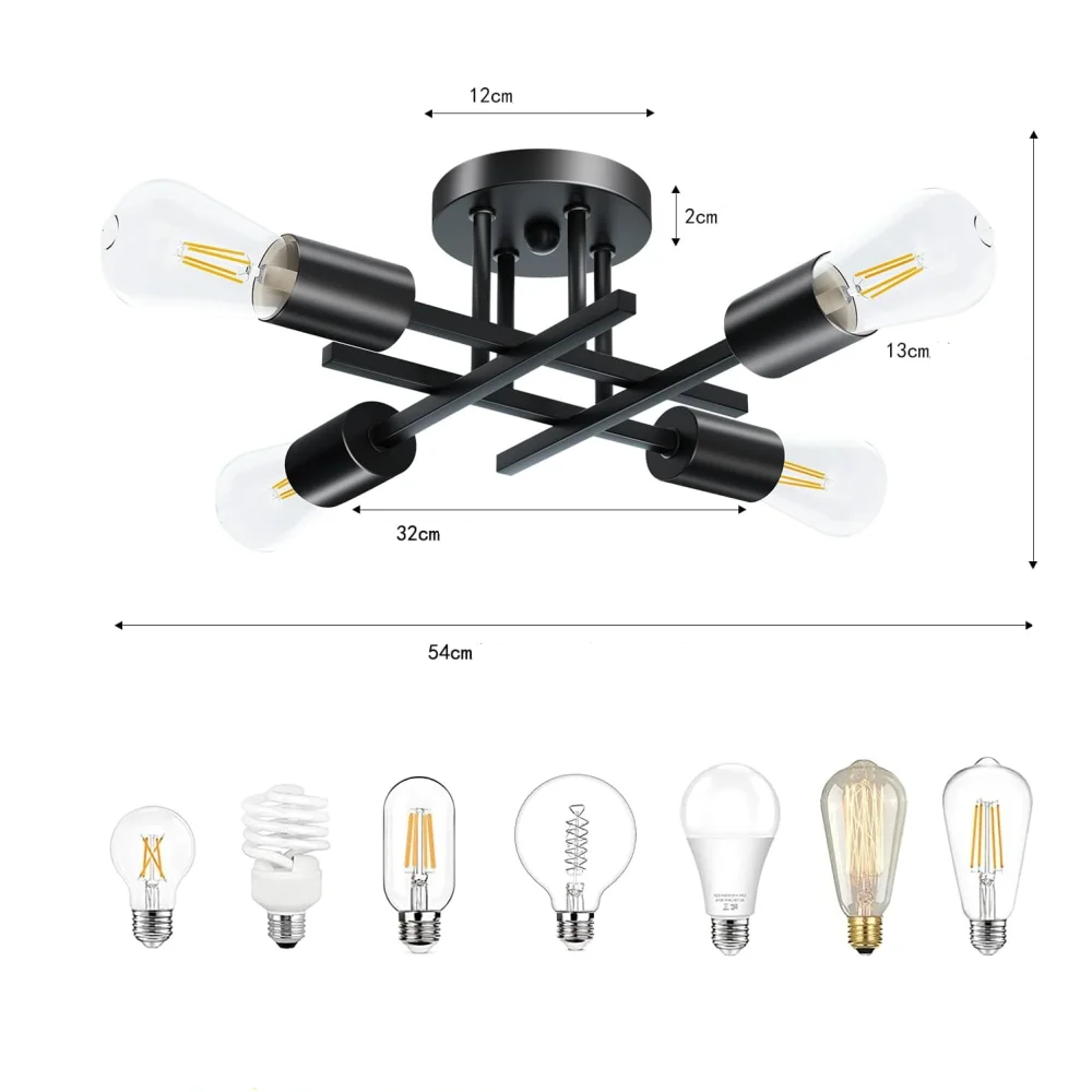 Lustre de Teto Moderno Preto com Design Sputnik para Sala Lenogue