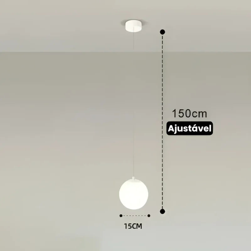 Lustre Pendente de Vidro com Led para Sala e Quarto Lenogue Branco - 1 Luminária / Luz Quente (amarelo)