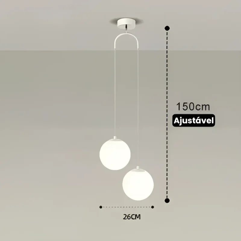 Lustre Pendente de Vidro com Led para Sala e Quarto Lenogue Branco - 2 Luminárias / Luz Quente (amarelo)