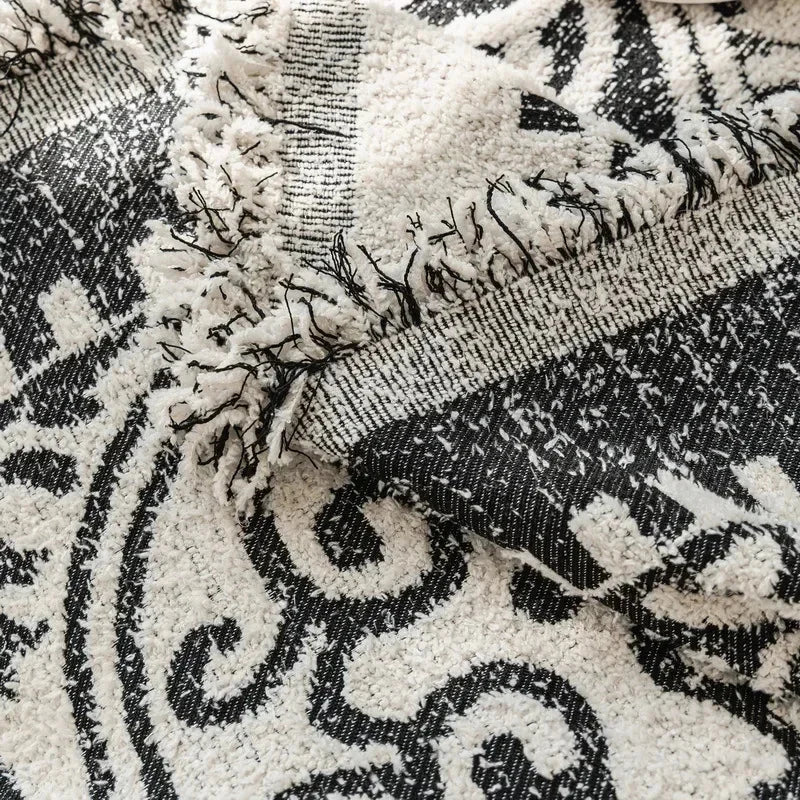 Manta de Pelúcia Espessa Boho para Sofá Preto e Branco Lenogue