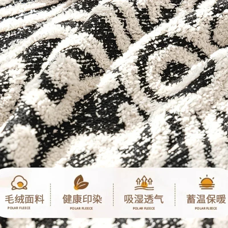 Manta de Pelúcia Espessa Boho para Sofá Preto e Branco Lenogue