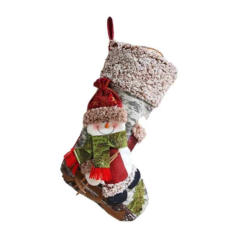 Meia Natalina Decorativa de Cânhamo e Flanela para Lareira 48cm Lenogue