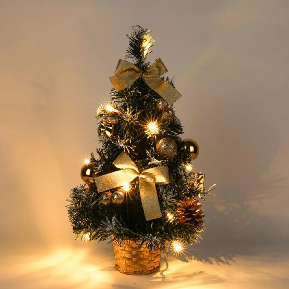 Mini árvore de Natal Led com Enfeites e Agulhas Pinheiro Lenogue Dourado / 40 Cm
