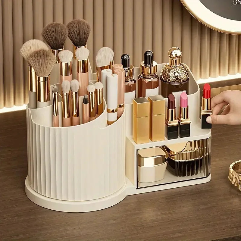 Organizador de Maquiagem Giratório Suporte Pincéis e Gaveta Lenogue