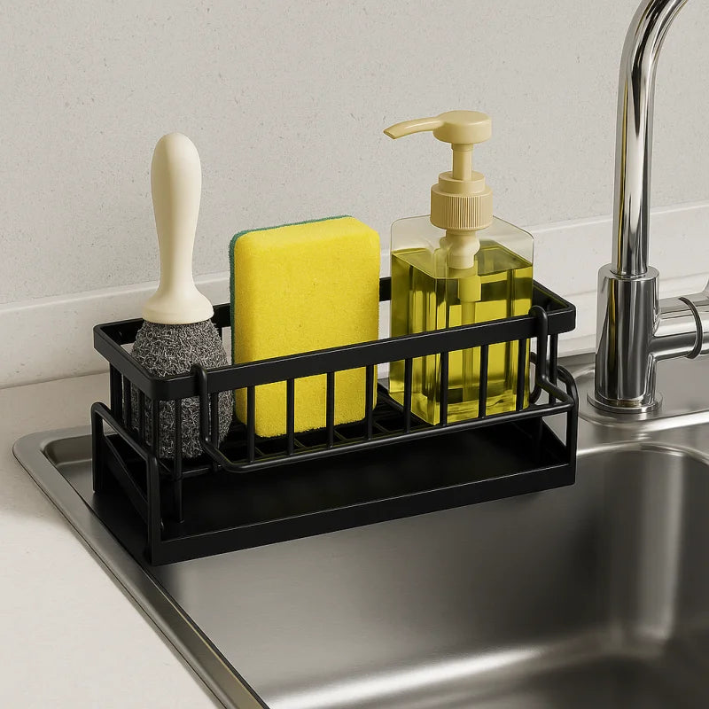 Organizador de Pia com Prateleira e Dreno para Cozinha Lenogue Preto
