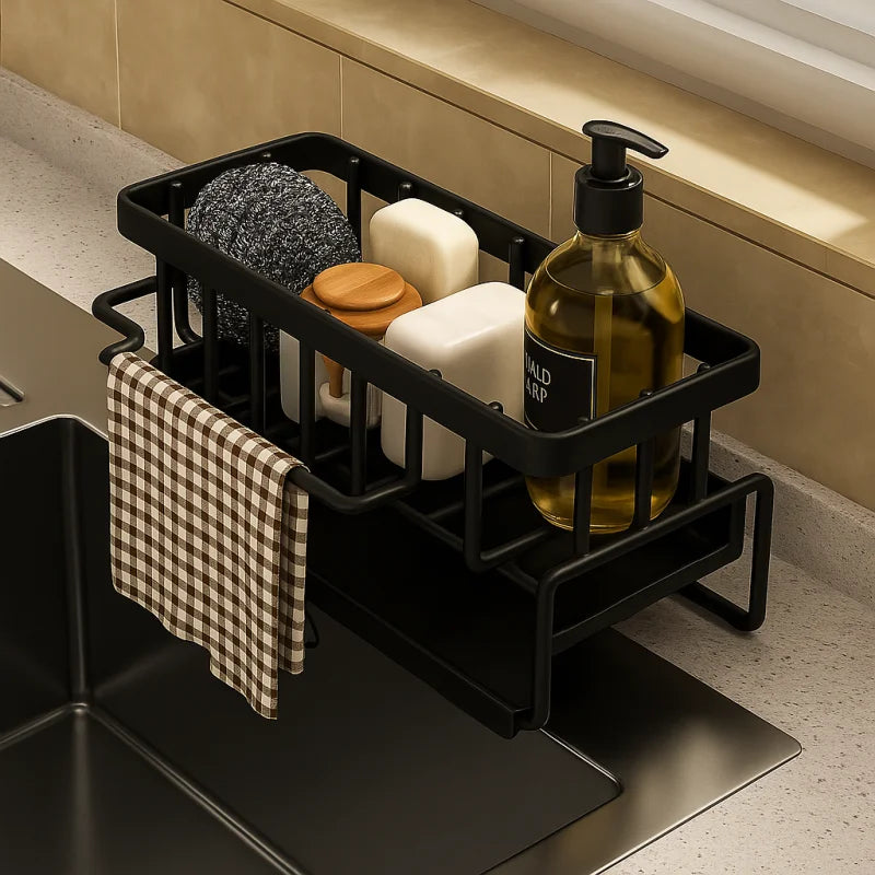 Organizador de Pia com Prateleira e Dreno para Cozinha Lenogue Preto
