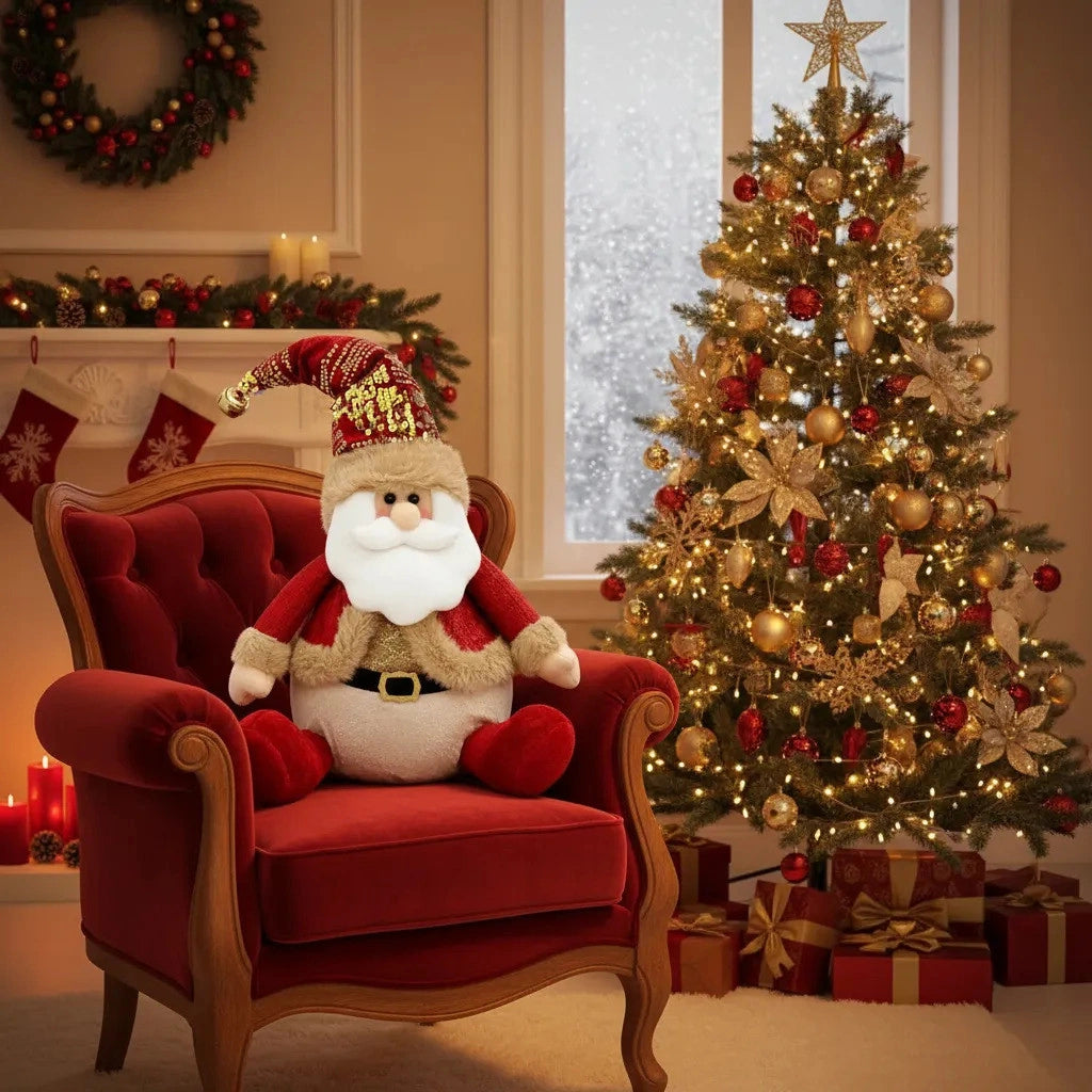 Papai Noel de Pelúcia Sentado Lumière Gorro Lantejoulas Lenogue