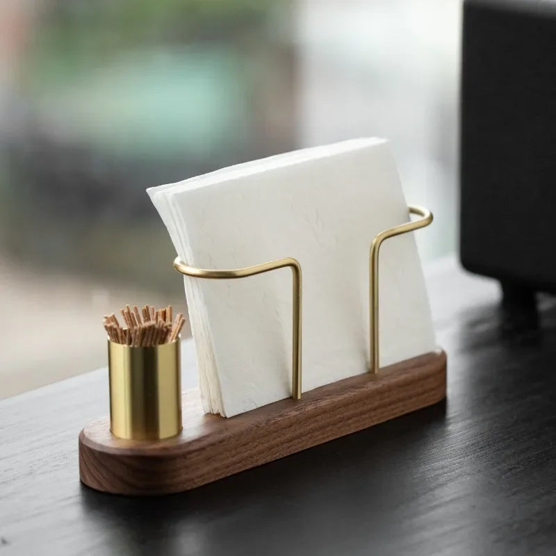 Porta Lenços de Madeira Estilo Japonês Minimalista para Mesa Lenogue Madeira Escura