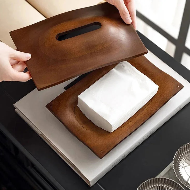 Porta Lenços de Mesa em Madeira Nogueira Estilo Escandinavo Lenogue