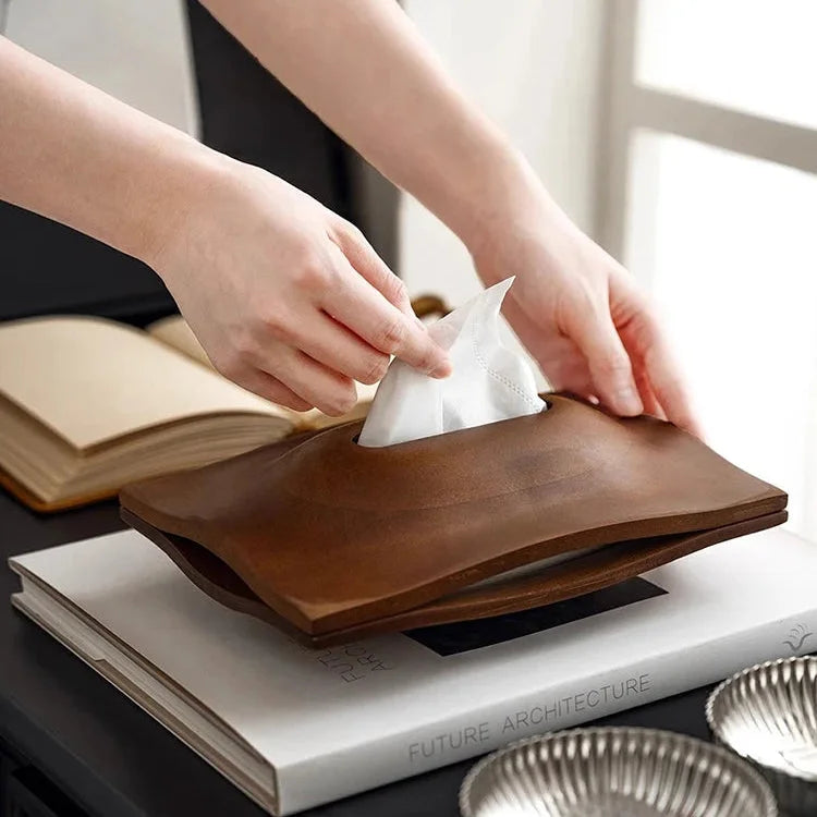 Porta Lenços de Mesa em Madeira Nogueira Estilo Escandinavo Lenogue