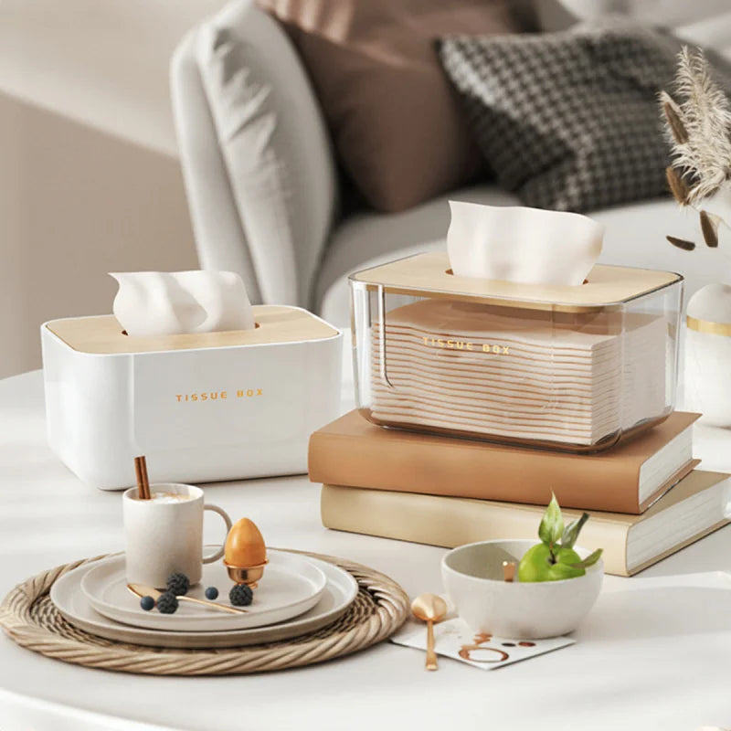 Porta Lenços Estilo Japonês com Tampa de Bambu Lenogue