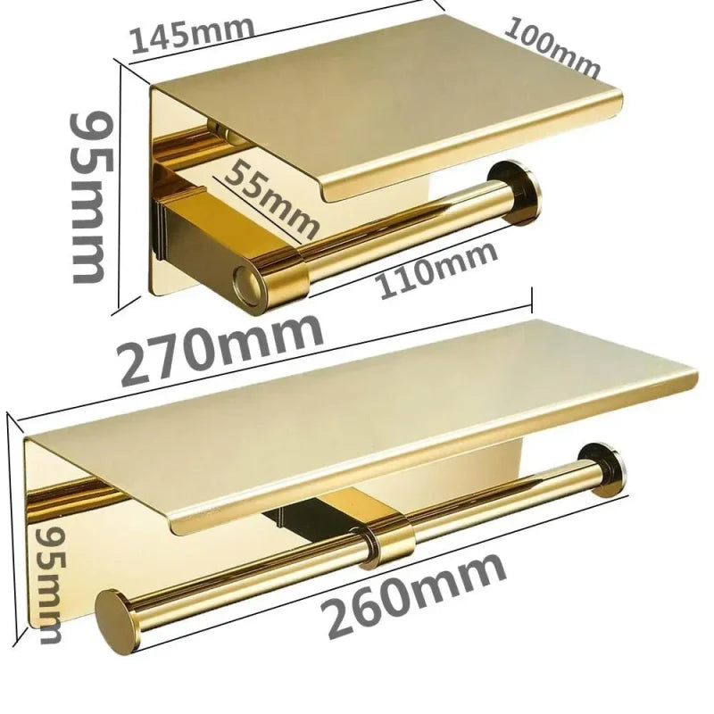 Porta Papel Higiênico com Prateleira em Aço Inox Lenogue