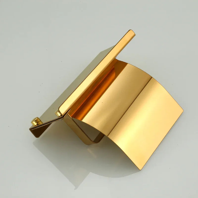 Porta Papel Higiênico com Tampa em Aço Inox Dourado Lenogue
