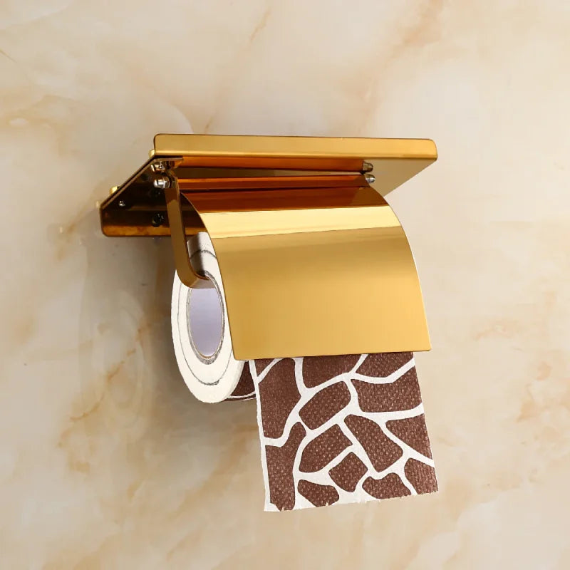 Porta Papel Higiênico com Tampa em Aço Inox Dourado Lenogue