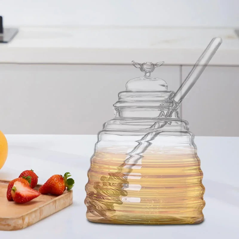 Pote de Mel Vidro com Tampa Bambu e Abertura Lateral Lenogue Transparente