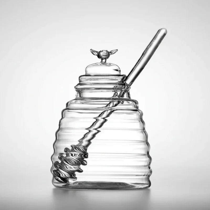 Pote de Mel Vidro com Tampa Bambu e Abertura Lateral Lenogue Transparente