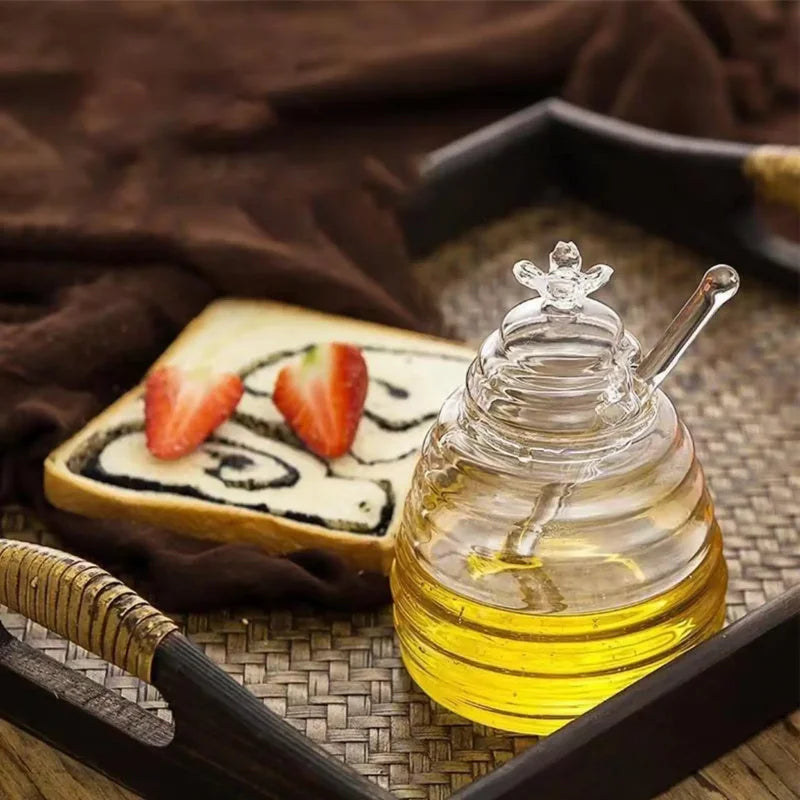 Pote de Mel Vidro com Tampa Bambu e Abertura Lateral Lenogue Transparente