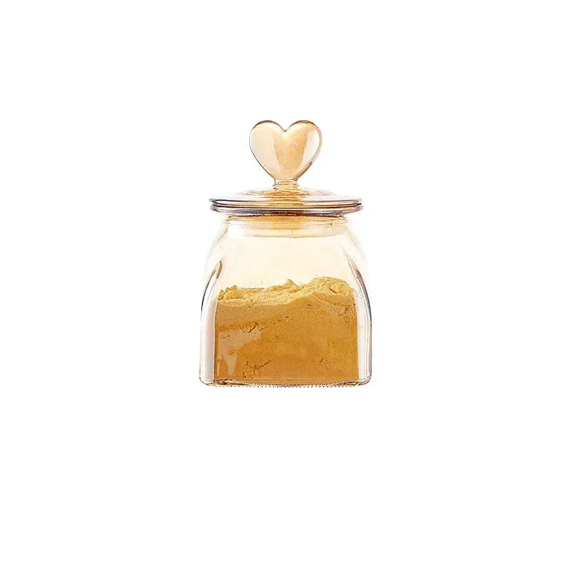 Pote de Vidro Âmbar Borossolicato com Tampa de Coração Lenogue Âmbar (660 ml)