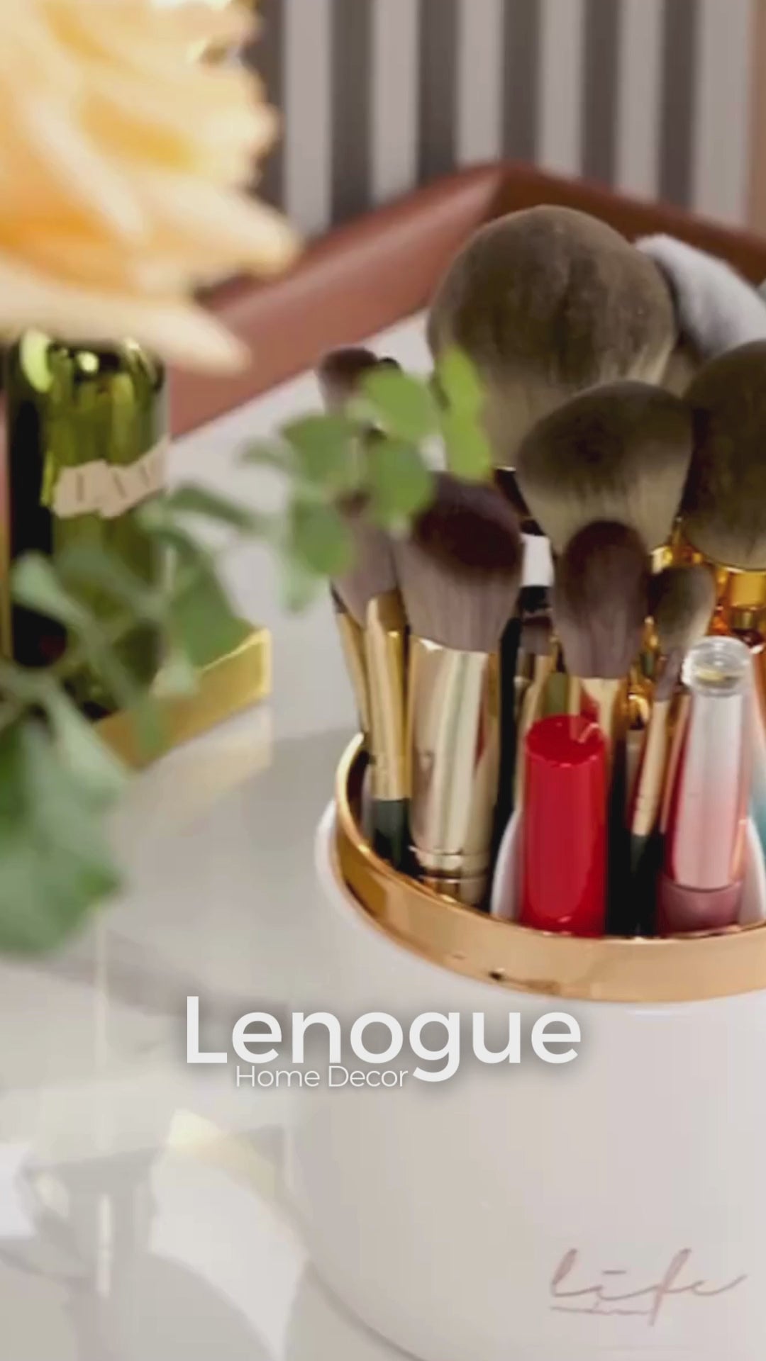 Organizador Porta Pincéis de Maquiagem Giratório com Design Moderno Lenogue