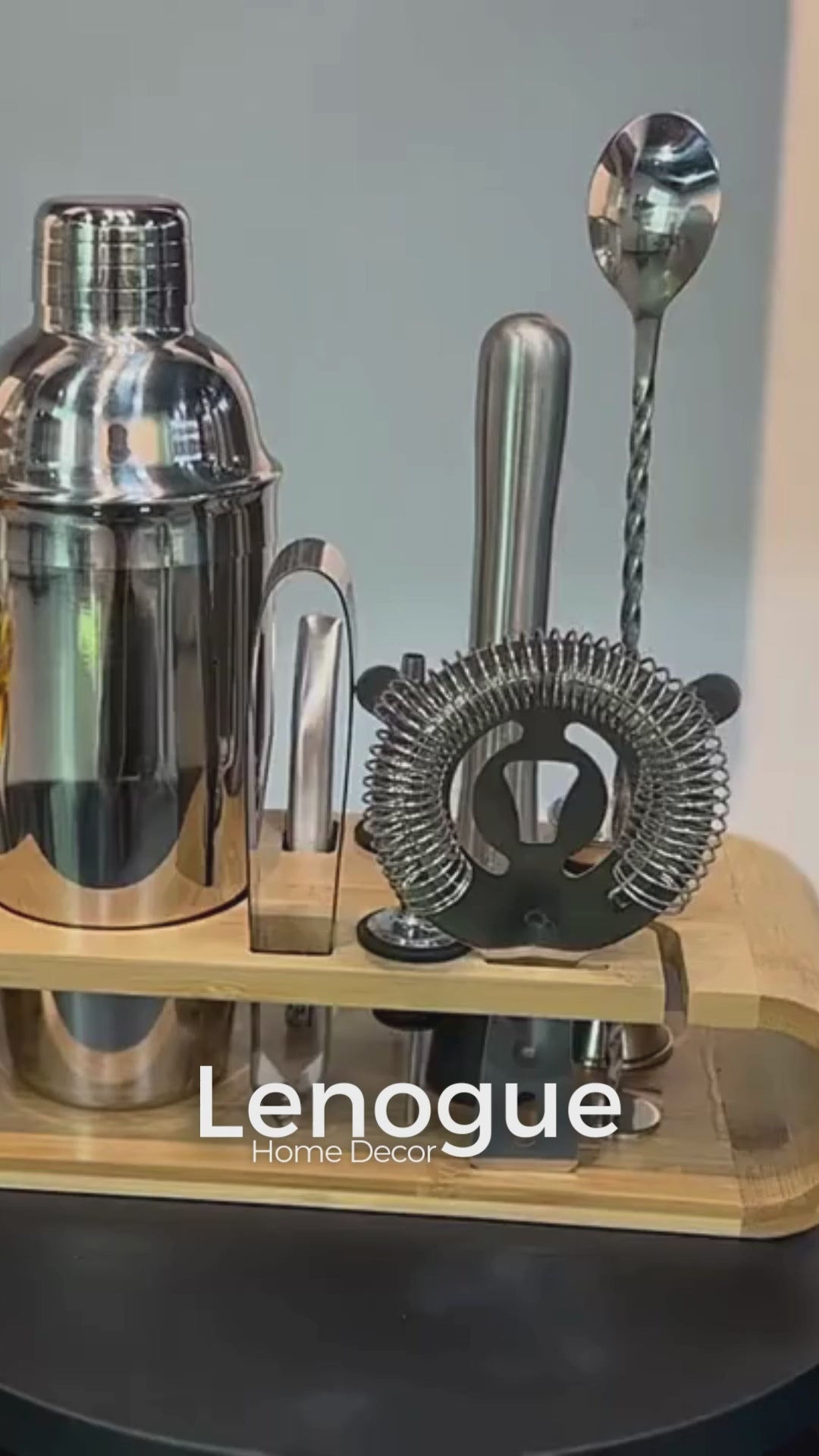 Kit Bartender 10 Peças de Aço Inox com Suporte de Bambu Lenogue