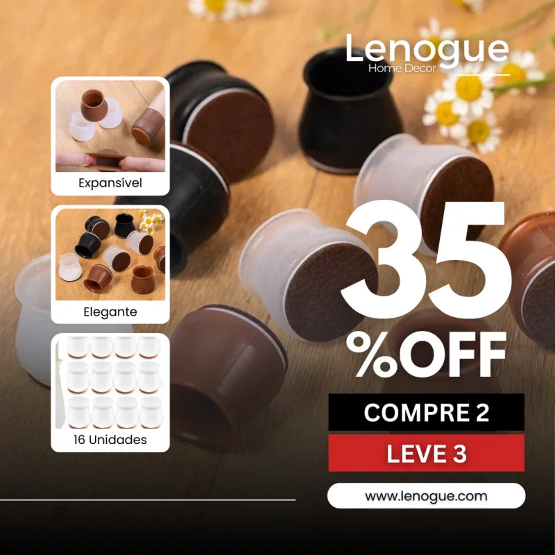 Protetor de Pés Cadeira e Mesa em Silicone com Feltro Antiderrapante Lenogue Branco / Compre 2 Pacotes Leve 3