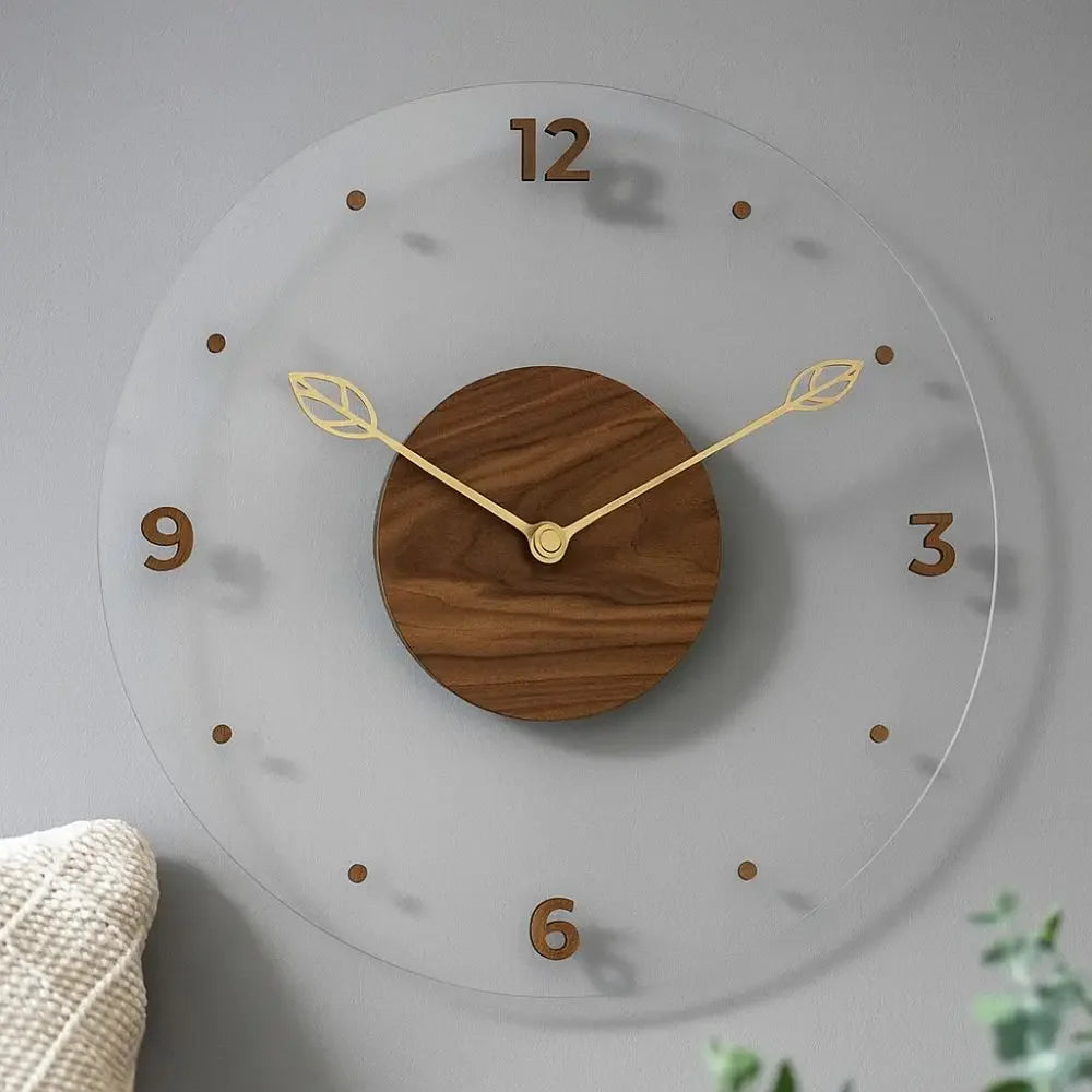 Relógio de Parede em Nogueira e Acrílico Movimento Silencioso Lenogue