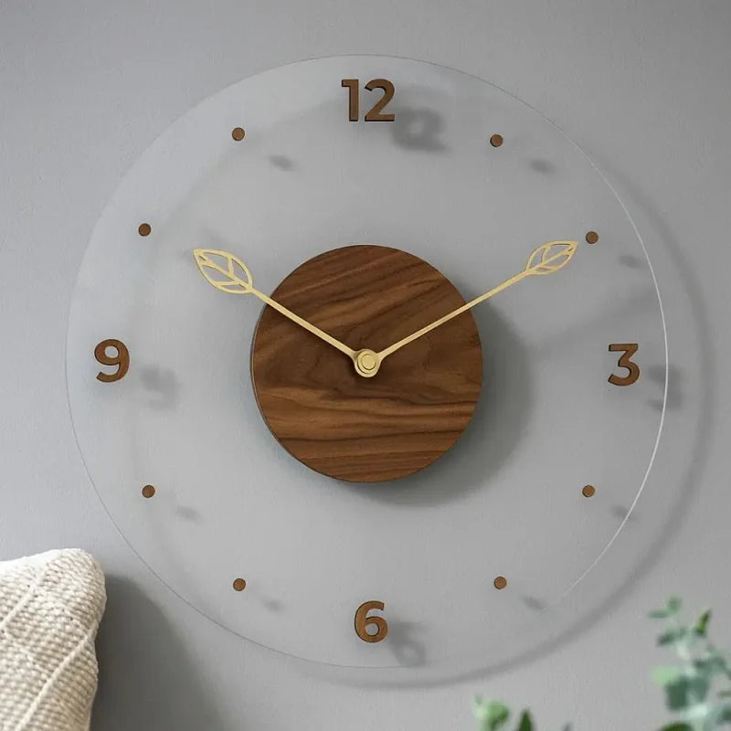 Relógio de Parede em Nogueira e Acrílico Movimento Silencioso Lenogue