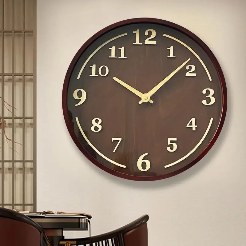 Relógio de Parede em Nogueira Movimento Quartz Silencioso Lenogue Madeira Escura