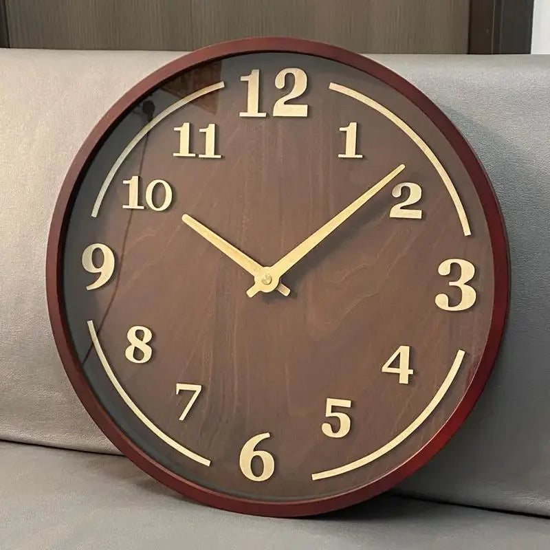 Relógio de Parede em Nogueira Movimento Quartz Silencioso Lenogue Madeira Escura