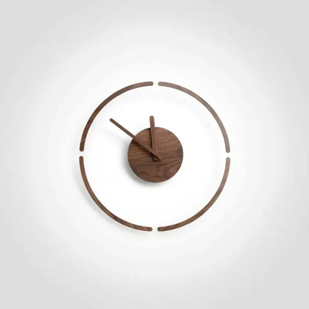 Relógio de Parede Quartz em Vidro e Nogueira Silencioso Lenogue